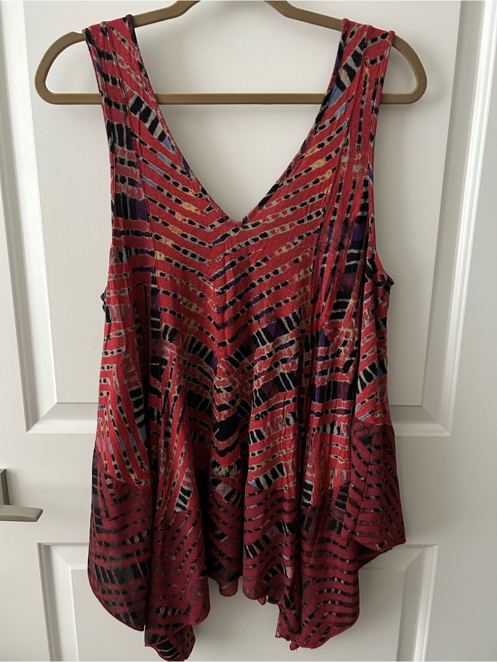 Free People Red Printed V-Neck Swing Tank